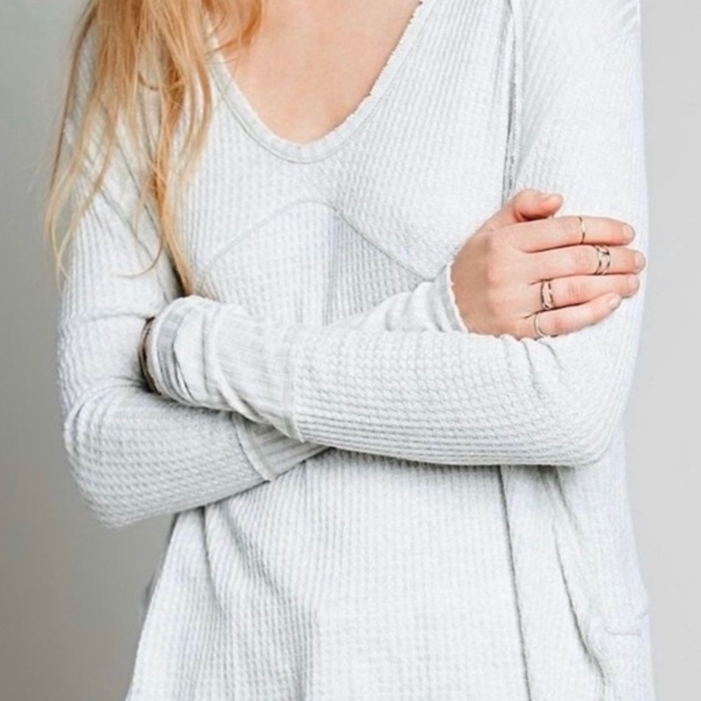 Free People Light Blue, Waffle Knit, and Ribbed Sweater